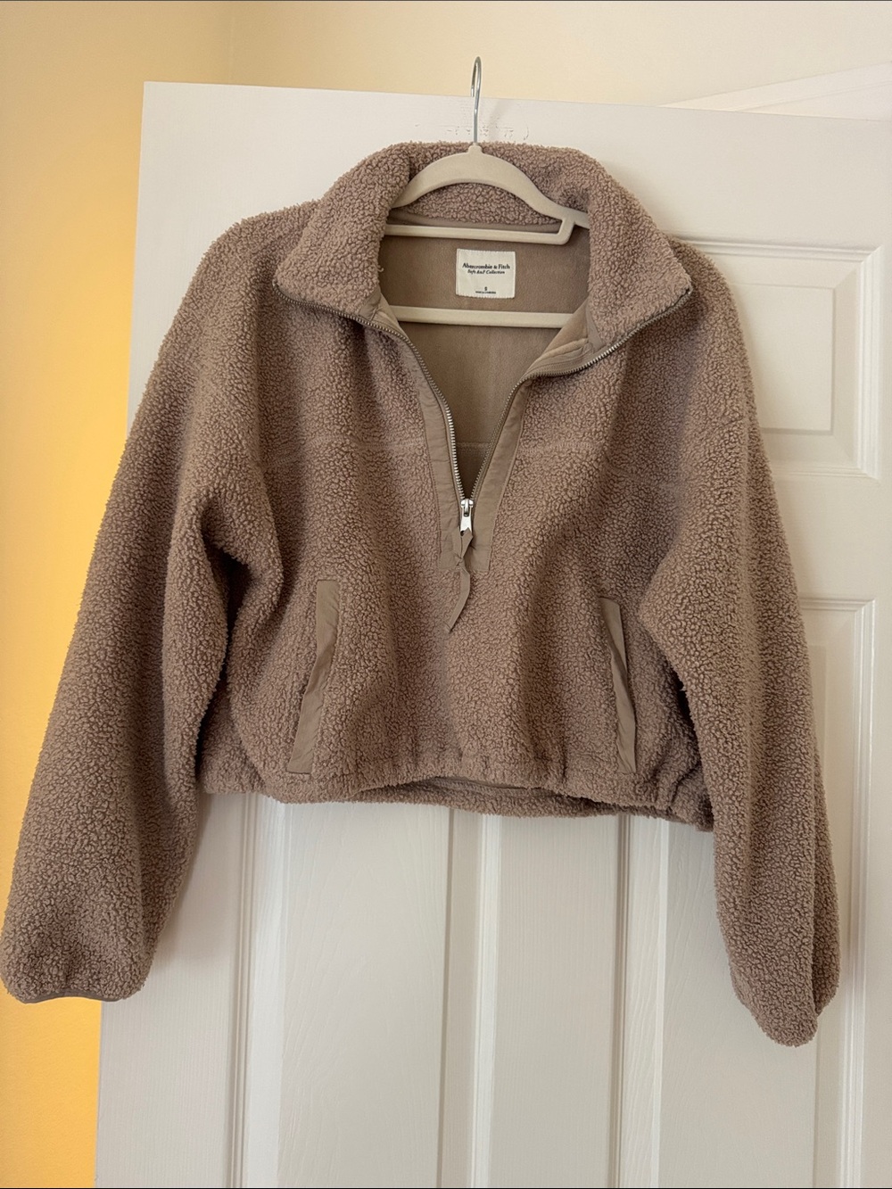 Abercrombie Taupe Sherpa Half-Zip Jacket